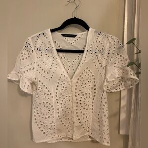 Zara White Eyelet 100% Cotton Blouse